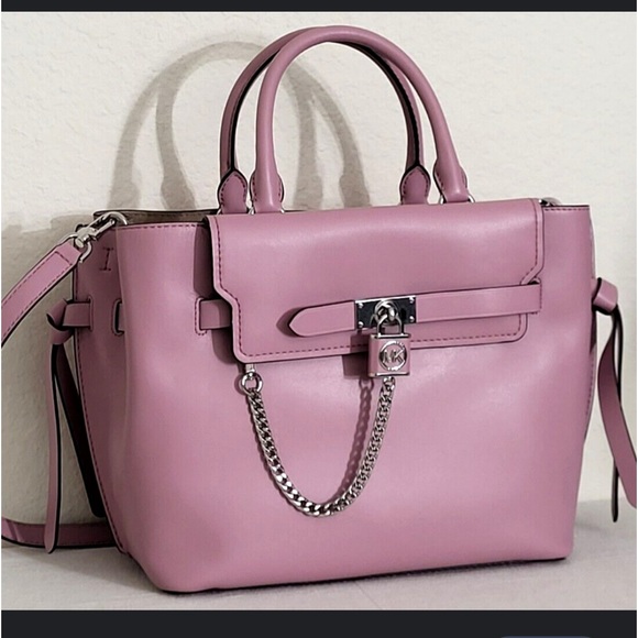 NWT🌞MICHAEL KORS HAMILTON LEGACY ROYAL PINK LEATHER BELTED LARGE SATCHEL BAG🌺 - Picture 5 of 6